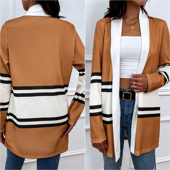 Color Wave Open Front Cardigan - Caramel - Picture 2 of 5
